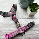 pink tartan dog harness