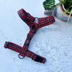 red tartan dog harness