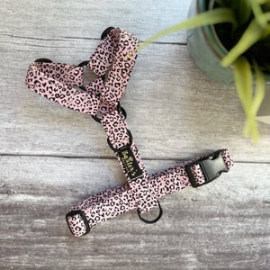 pink leopard dog harness