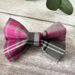 pink tartan dog bow