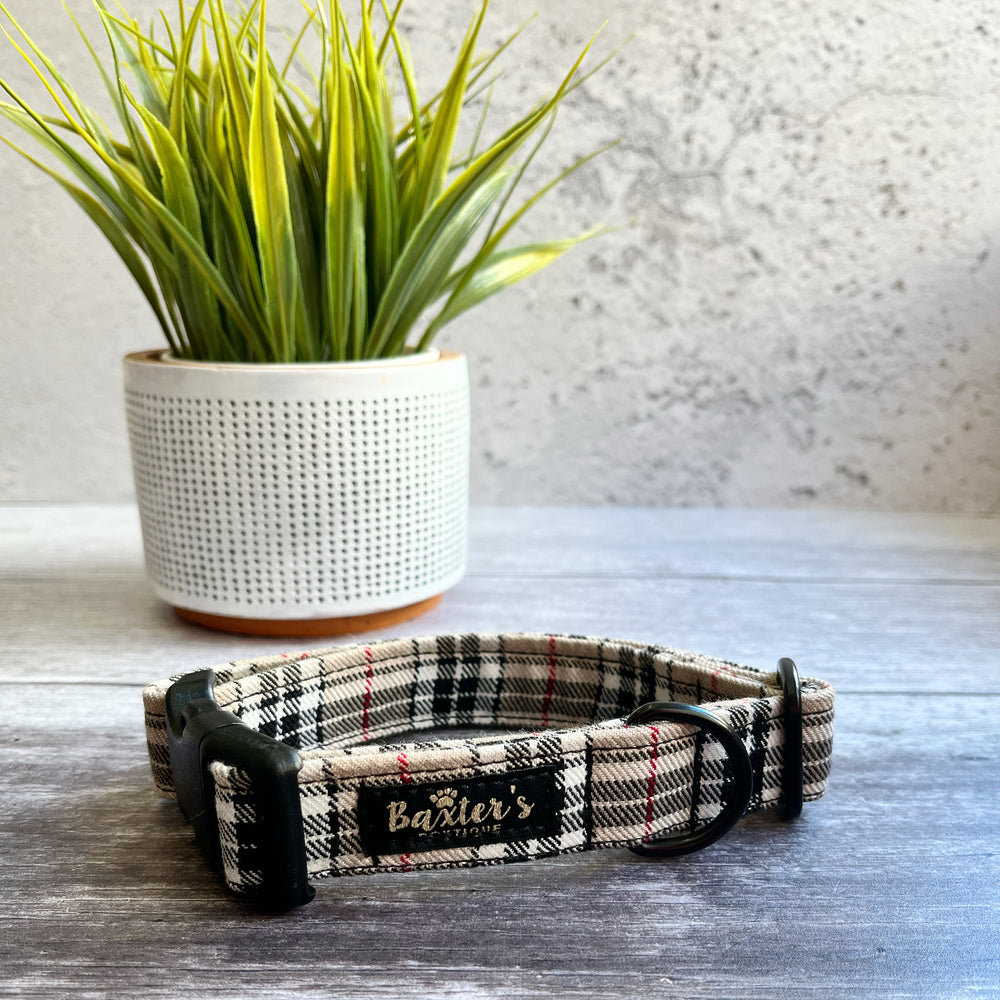 tan tartan dog collar