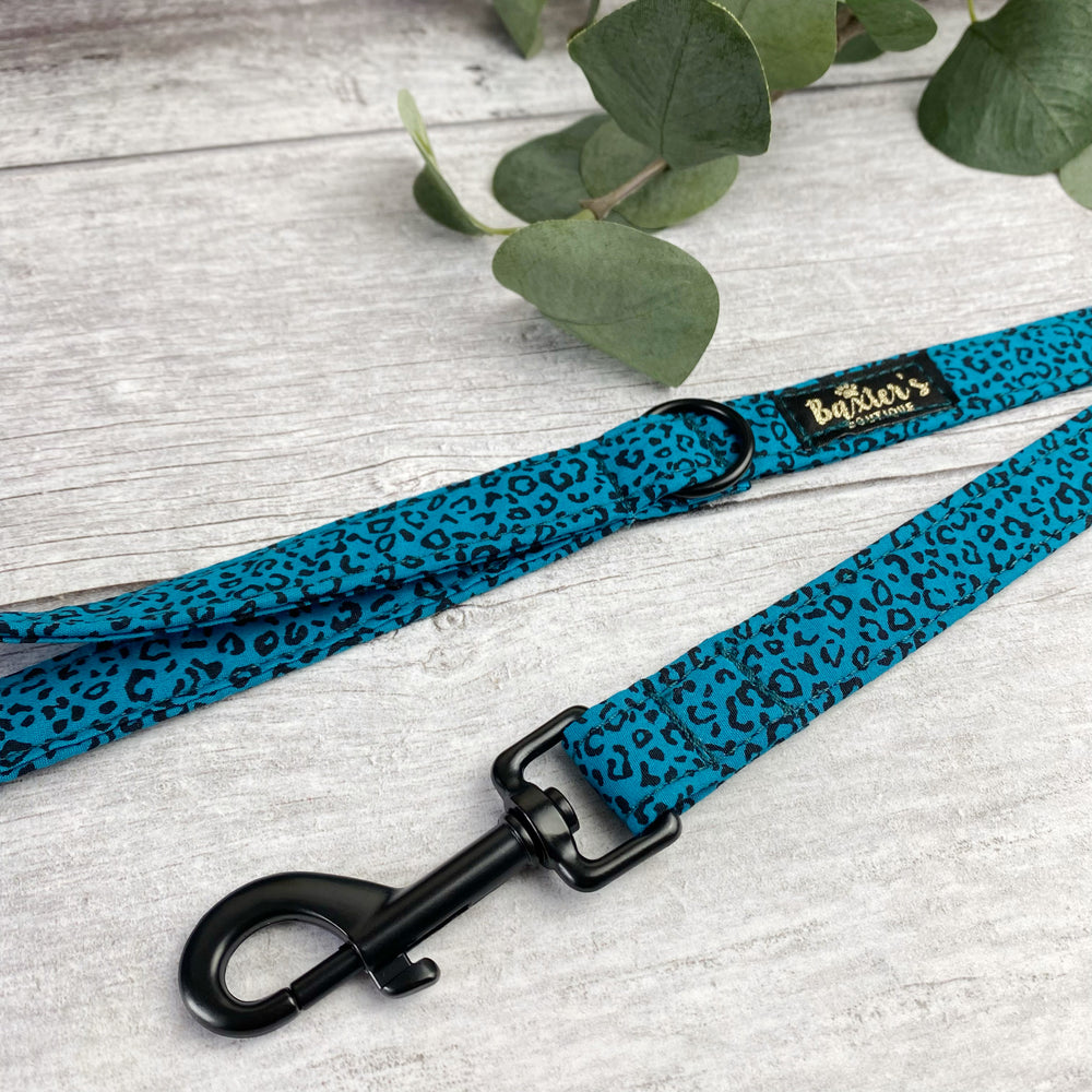 teal leopard dog collar