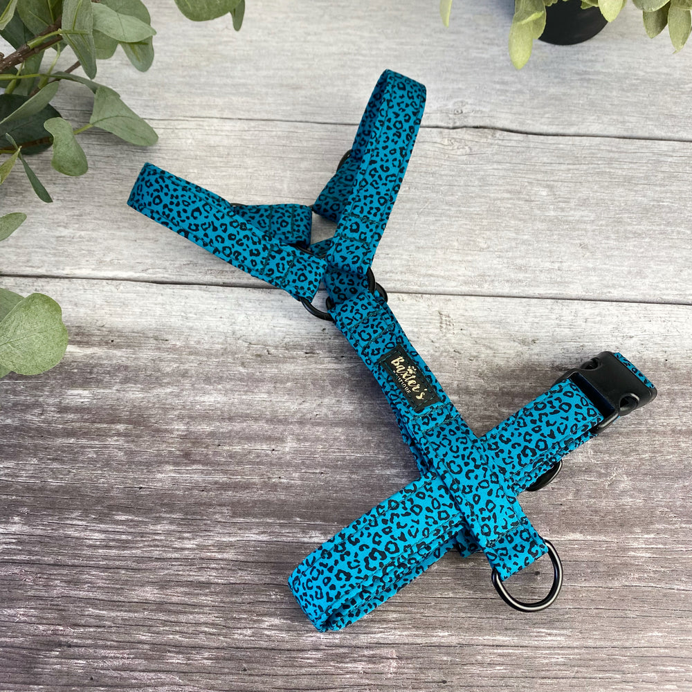 blue leopard print dog harness