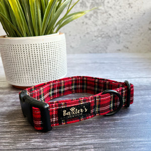 red tartan dog collar