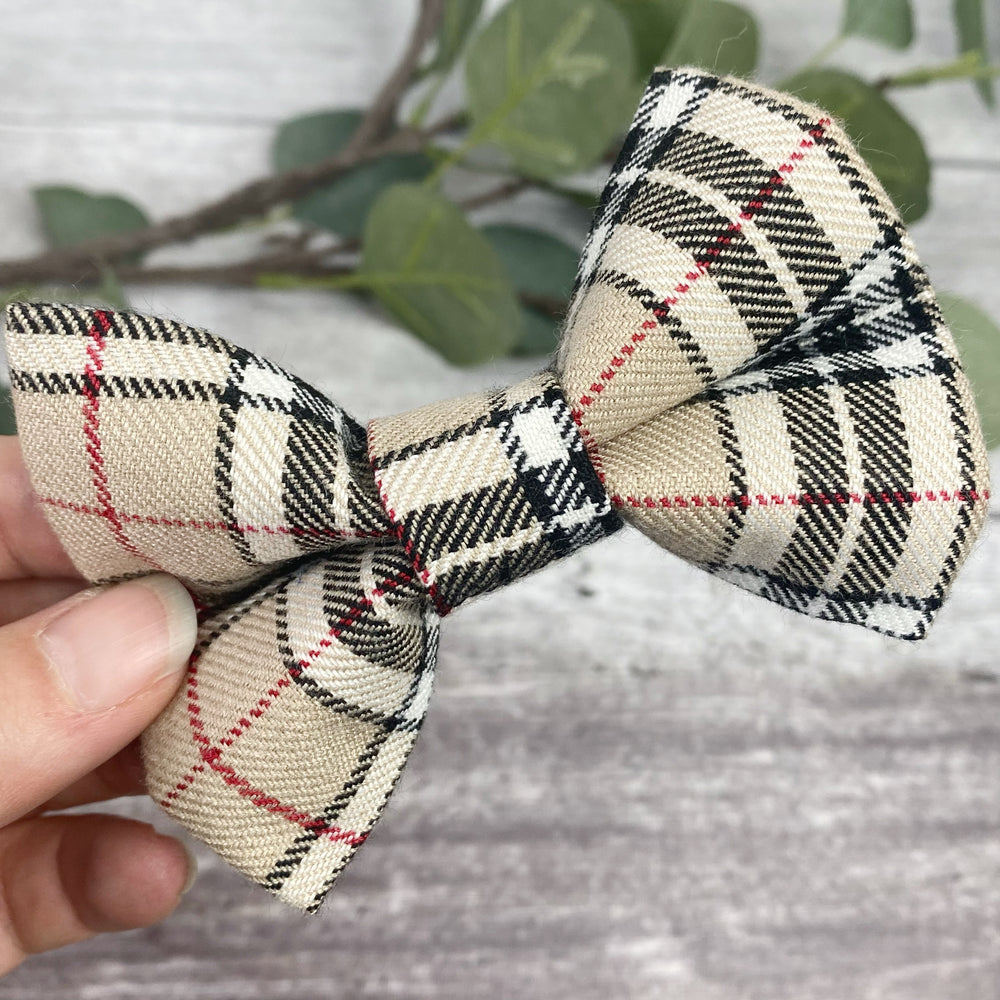 Tan Tartan Dog Bow Tie