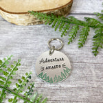 adventure awaits dog tag