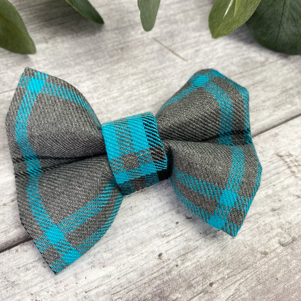 blue tartan dog bow