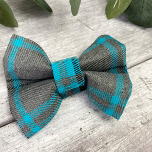 blue tartan dog bow
