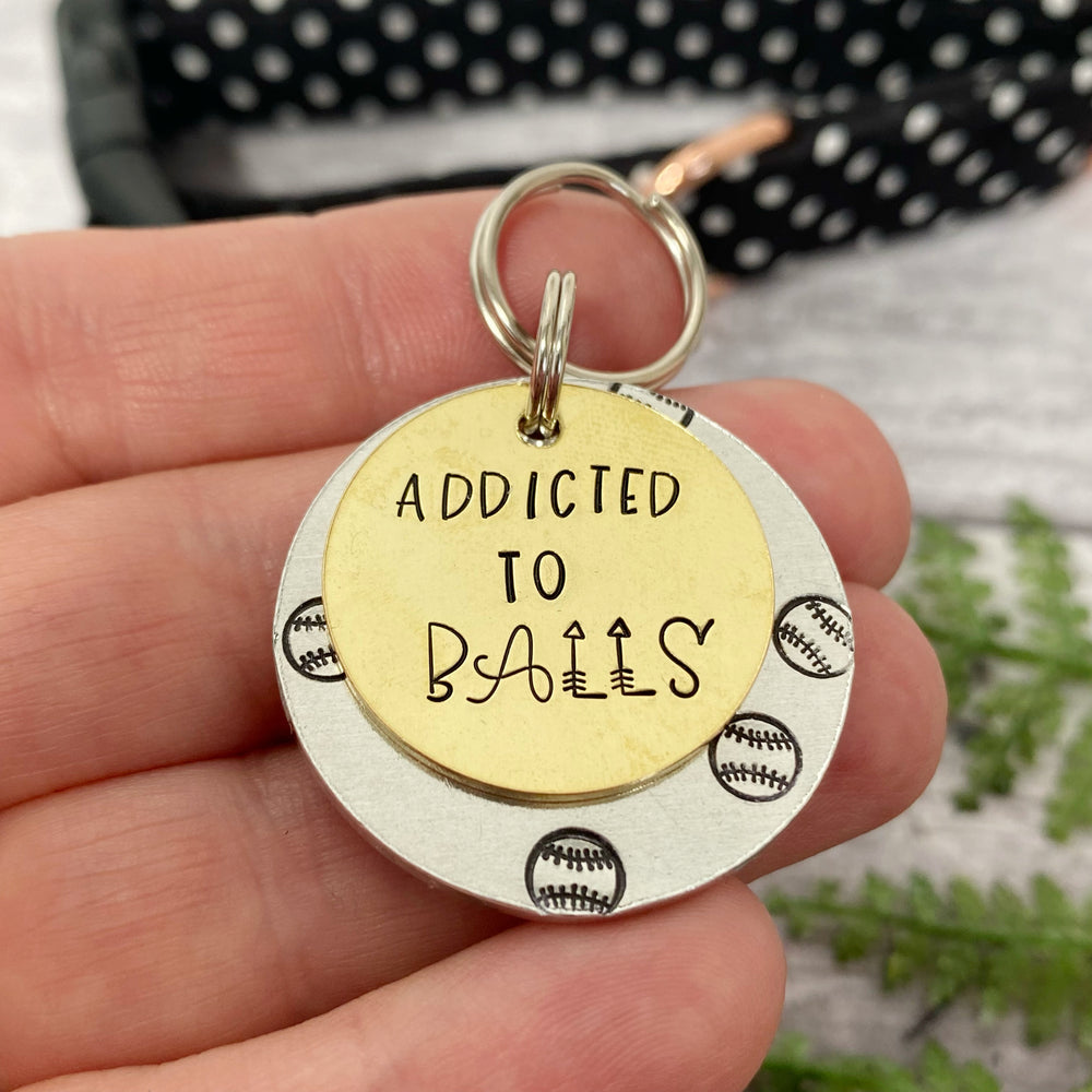 addicted to balls dog tag