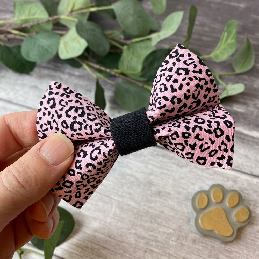 pink leopard print dog bow tie