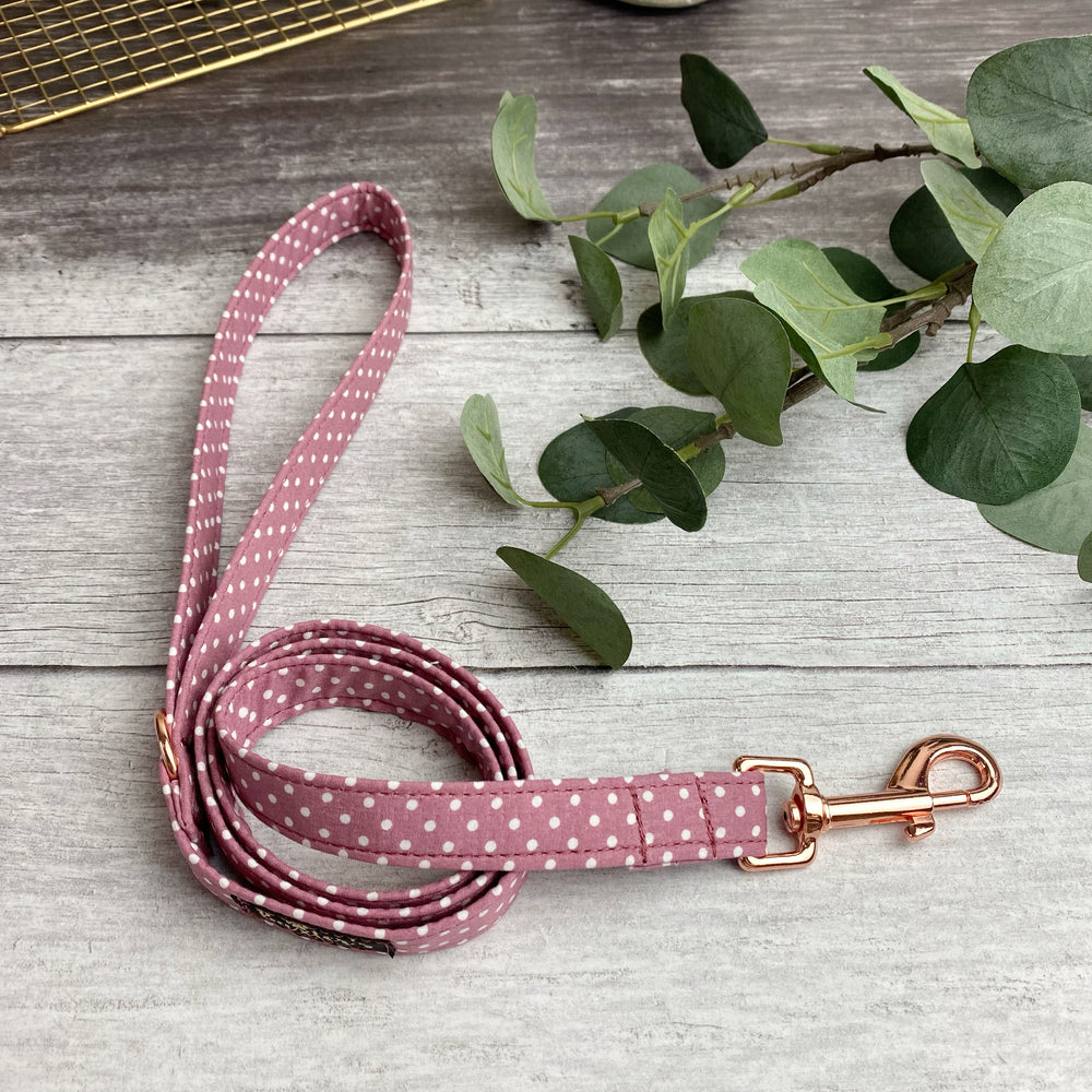 dusky pink polka dot dog lead