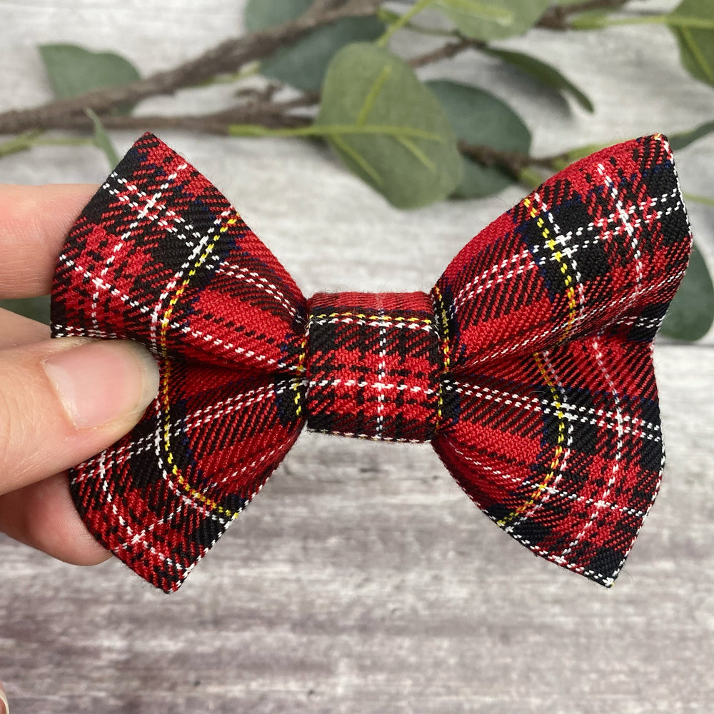 red tartan dog bow