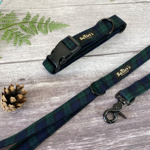
            
                Load image into Gallery viewer, black watch tartan dog collar and lead
            
        