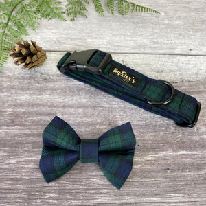 black watch tartan dog collar and bow