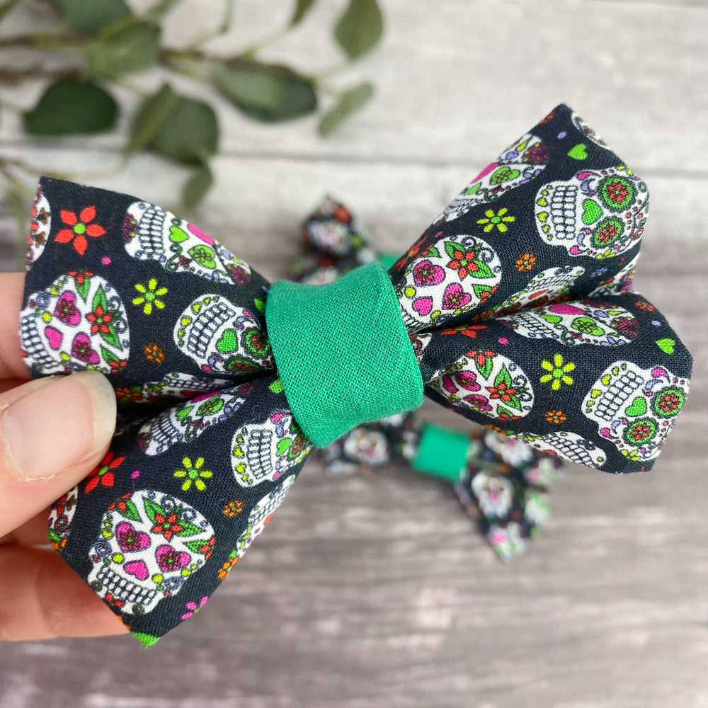 
            
                Load image into Gallery viewer, sugar skull dog bow
            
        